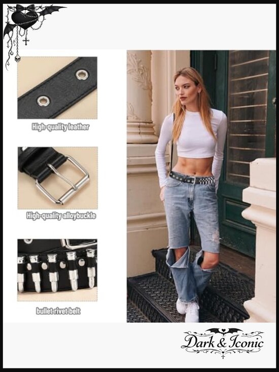 3 Piece Y2K Punk Rock Studded Belt Set with Bullet Belts main image 3